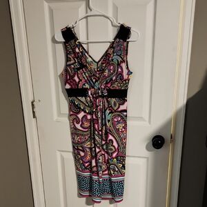 London Times Paisley Midi Dress in Pink, Black & Blue